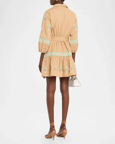 Shoshanna Ellery Embroidered Flounce Cotton Mini Dress | Thumbnail 3 Shoshanna Ellery Embroidered Flounce Cotton Mini Dress | Thumbnail 3