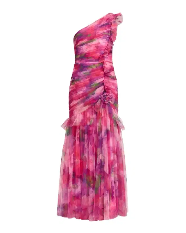 Myrtle One-Shoulder Ruffle Tulle Mermaid Gown