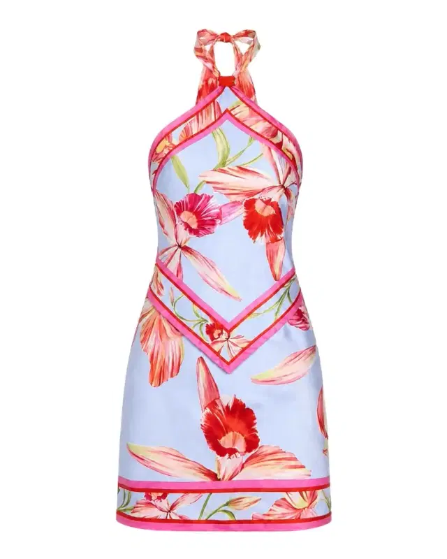 Retrofete Adelaide Floral Silk Knotted Halter Overlay Mini Dress