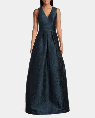 Kay Unger New York Mariah V-Neck Sleeveless Jacquard A-Line Gown | Thumbnail 4 Kay Unger New York Mariah V-Neck Sleeveless Jacquard A-Line Gown | Thumbnail 4