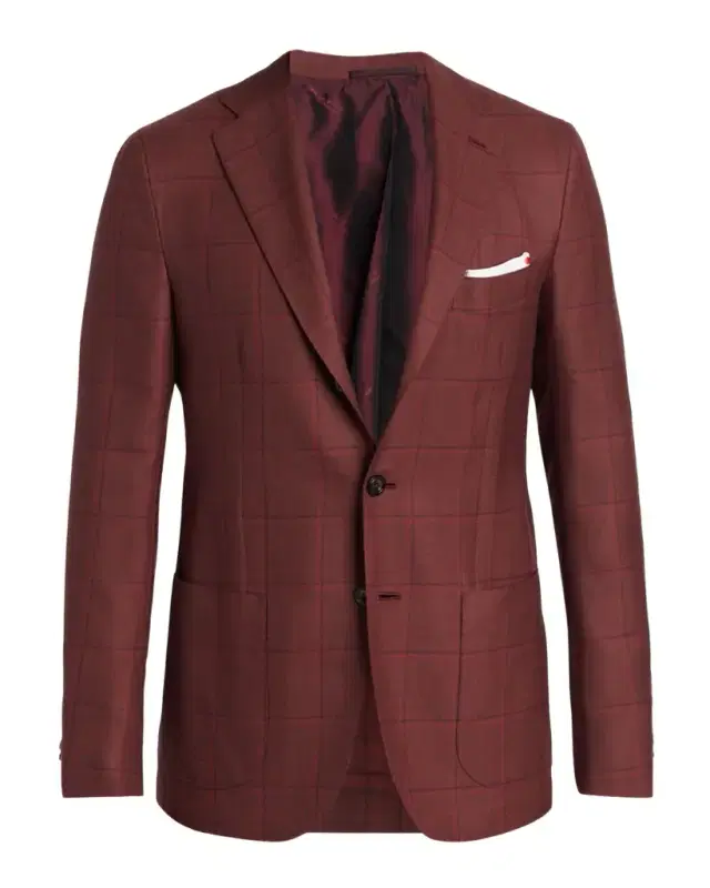 Kiton Men 's Windowpane Single-Breasted Sport Coat
