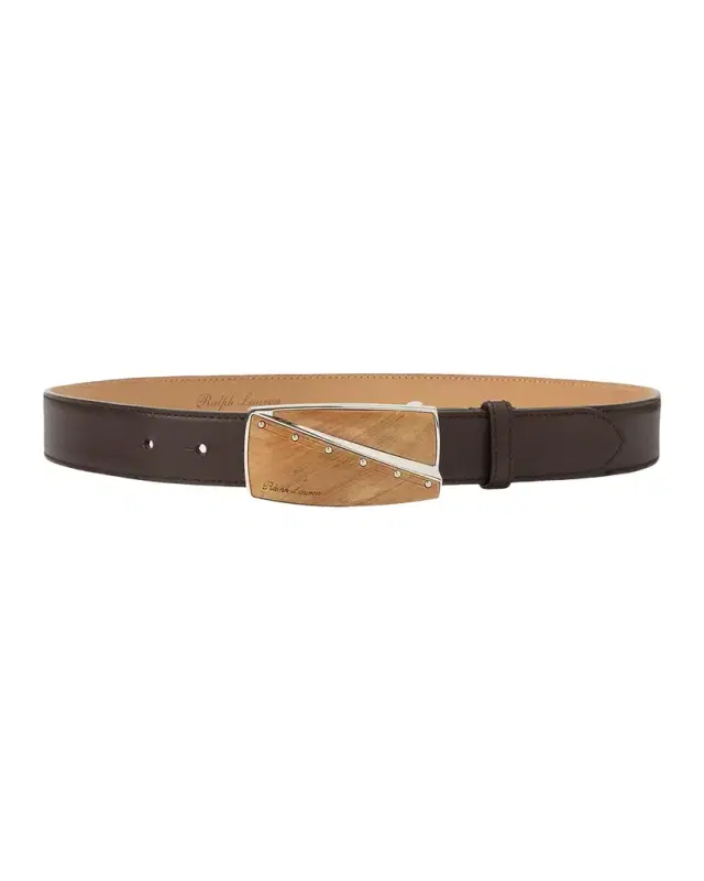 Ralph Lauren Collection Abstract Plaque Buckle Leather Belt