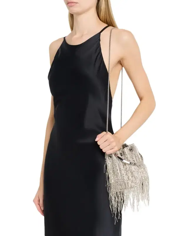 Jimmy Choo Bon Bon Braided Fringe Embroidery Bucket Bag