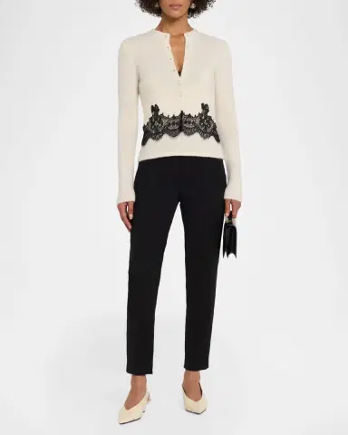 Adam Lippes Briar Lace-Trim Cashmere Knit Crewneck Cardigan | Thumbnail 2 Adam Lippes Briar Lace-Trim Cashmere Knit Crewneck Cardigan | Thumbnail 2