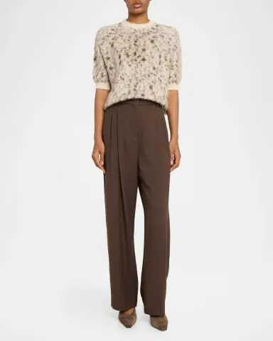 Brunello Cucinelli Cashmere-Wool Speckled Short-Sleeve Sweater | Thumbnail 2