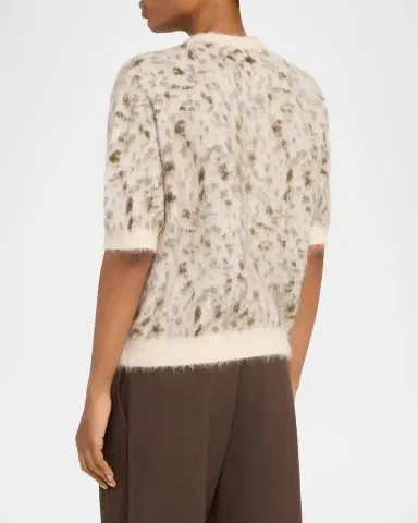 Brunello Cucinelli Cashmere-Wool Speckled Short-Sleeve Sweater | Thumbnail 3