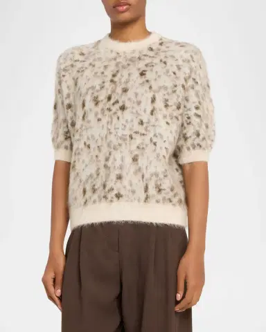 Brunello Cucinelli Cashmere-Wool Speckled Short-Sleeve Sweater | Thumbnail 4