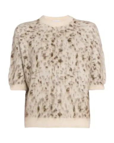 Brunello Cucinelli Cashmere-Wool Speckled Short-Sleeve Sweater | Thumbnail 1