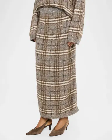 Brunello Cucinelli Shimmering Check Knit Maxi Skirt | Thumbnail 4 Brunello Cucinelli Shimmering Check Knit Maxi Skirt | Thumbnail 4