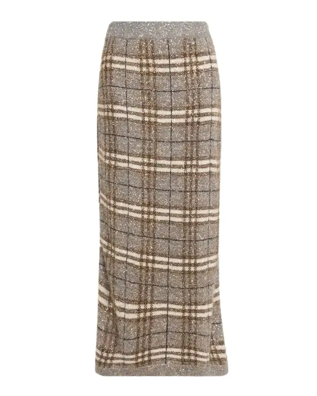Brunello Cucinelli Shimmering Check Knit Maxi Skirt