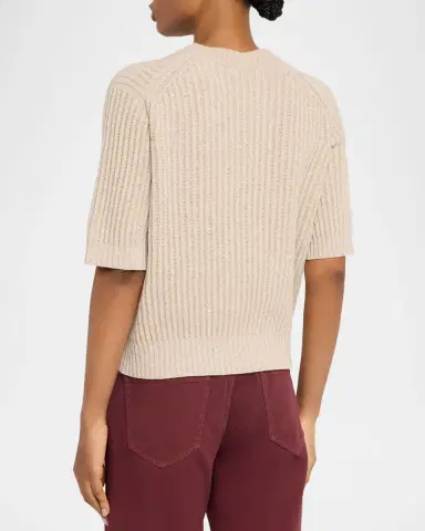 Brunello Cucinelli Shimmering Cashmere English Rib Short-Sleeve Sweater | Thumbnail 3 Brunello Cucinelli Shimmering Cashmere English Rib Short-Sleeve Sweater | Thumbnail 3