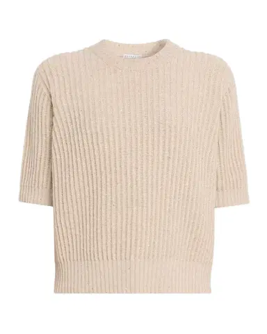 Brunello Cucinelli Shimmering Cashmere English Rib Short-Sleeve Sweater | Thumbnail 1 Brunello Cucinelli Shimmering Cashmere English Rib Short-Sleeve Sweater | Thumbnail 1
