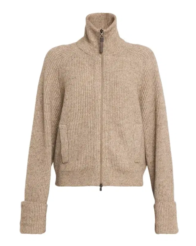 Brunello Cucinelli Cashmere-Mohair Ribbed Zip-Up Cardigan