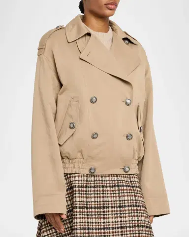 Brunello Cucinelli Double-Breasted Techno Short Trench Coat | Thumbnail 4 Brunello Cucinelli Double-Breasted Techno Short Trench Coat | Thumbnail 4