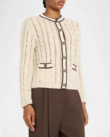 Brunello Cucinelli Micro Sequin Openwork Cable Knit Cardigan | Thumbnail 4 Brunello Cucinelli Micro Sequin Openwork Cable Knit Cardigan | Thumbnail 4
