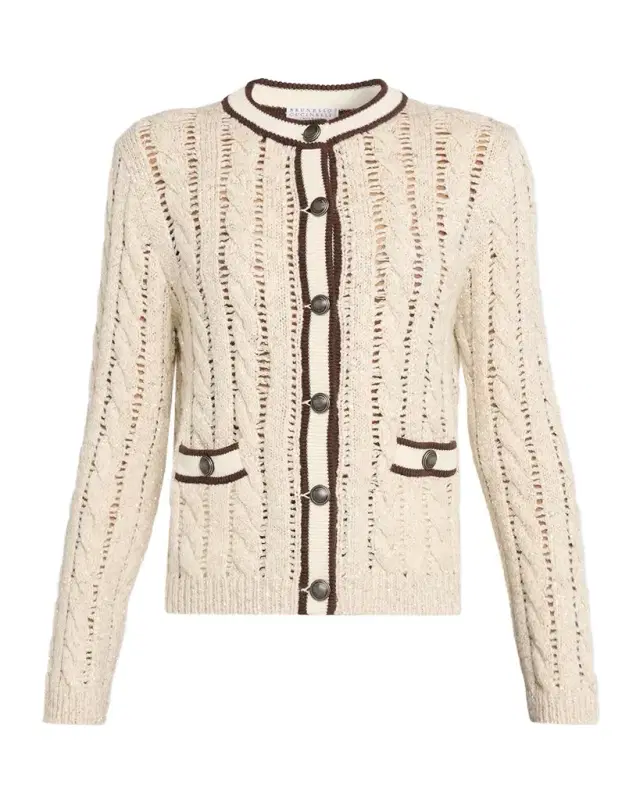 Brunello Cucinelli Micro Sequin Openwork Cable Knit Cardigan