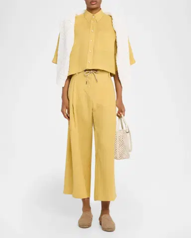 Brunello Cucinelli Drawstring Wide-Leg Linen-Blend Pants | Thumbnail 2