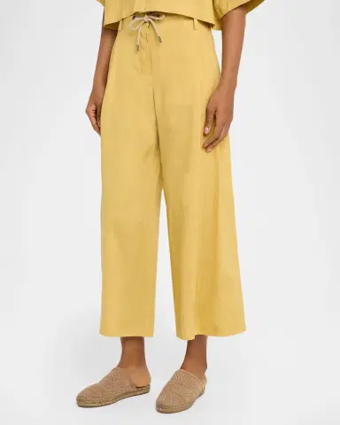 Brunello Cucinelli Drawstring Wide-Leg Linen-Blend Pants | Thumbnail 4