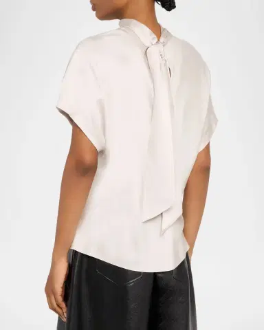 Brunello Cucinelli Back-Tie Short-Sleeve Silk Blouse | Thumbnail 3 Brunello Cucinelli Back-Tie Short-Sleeve Silk Blouse | Thumbnail 3