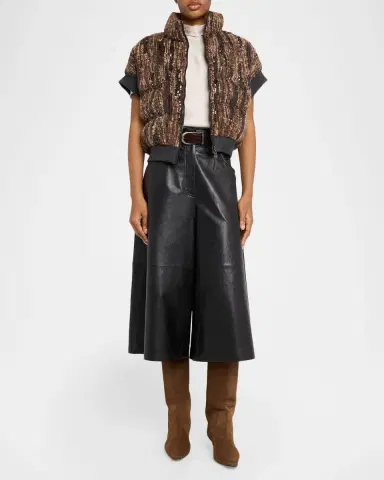 Brunello Cucinelli Wide-Leg Cropped Leather Pants | Thumbnail 2 Brunello Cucinelli Wide-Leg Cropped Leather Pants | Thumbnail 2