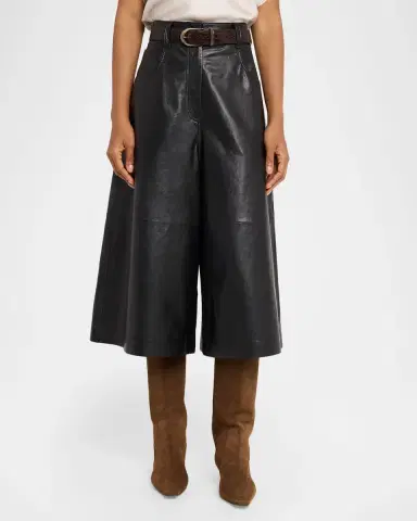 Brunello Cucinelli Wide-Leg Cropped Leather Pants | Thumbnail 4 Brunello Cucinelli Wide-Leg Cropped Leather Pants | Thumbnail 4
