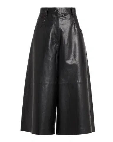 Brunello Cucinelli Wide-Leg Cropped Leather Pants | Thumbnail 1 Brunello Cucinelli Wide-Leg Cropped Leather Pants | Thumbnail 1