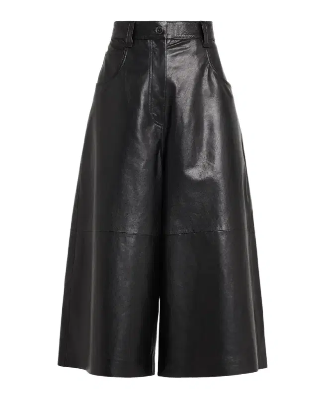 Brunello Cucinelli Wide-Leg Cropped Leather Pants