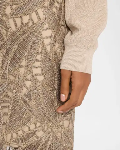 Brunello Cucinelli Leaf-Pattern Openwork Midi Skirt | Thumbnail 5