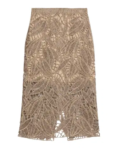 Brunello Cucinelli Leaf-Pattern Openwork Midi Skirt | Thumbnail 1