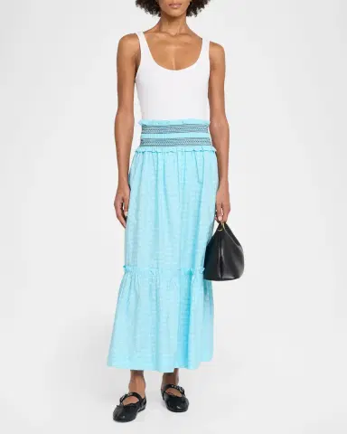 Ganni Check Cotton Smocked Maxi Skirt | Thumbnail 2