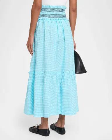 Ganni Check Cotton Smocked Maxi Skirt | Thumbnail 3