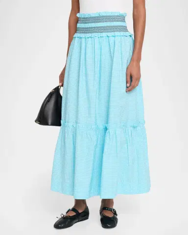 Ganni Check Cotton Smocked Maxi Skirt | Thumbnail 4