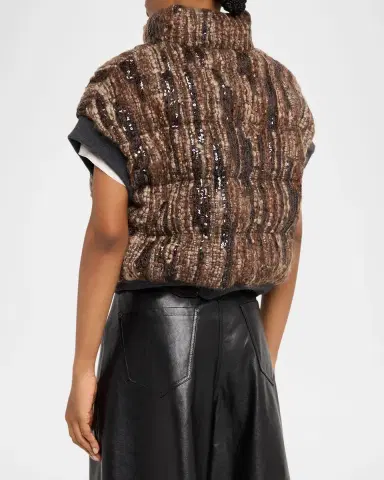 Brunello Cucinelli Paillette Mohair Boucle Padded Vest | Thumbnail 3