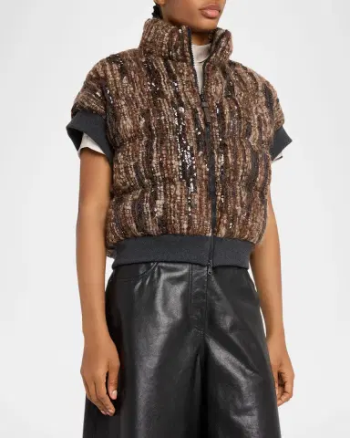 Brunello Cucinelli Paillette Mohair Boucle Padded Vest | Thumbnail 4