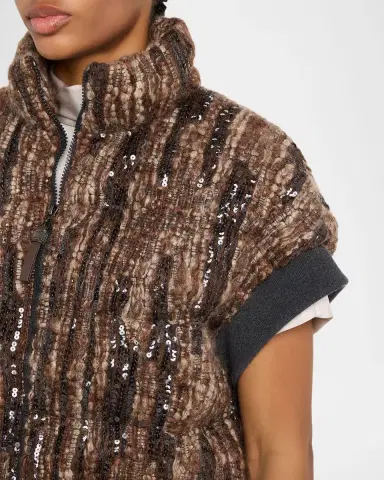 Brunello Cucinelli Paillette Mohair Boucle Padded Vest | Thumbnail 5