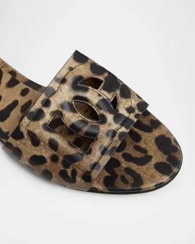 Dolce & Gabbana DG Cutout Leopard-Printed Leather Slide Sandals | Thumbnail 4