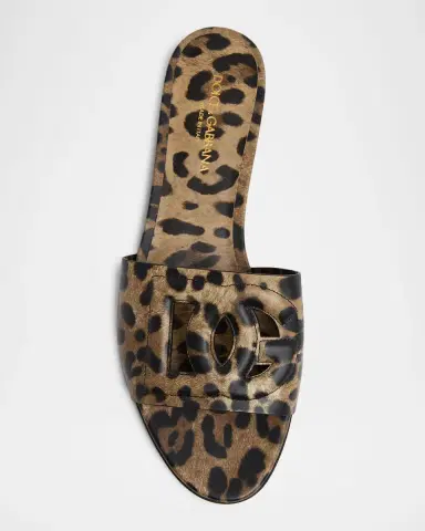 Dolce & Gabbana DG Cutout Leopard-Printed Leather Slide Sandals | Thumbnail 5