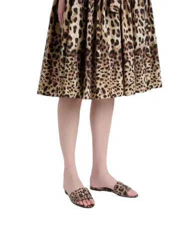 Dolce & Gabbana DG Cutout Leopard-Printed Leather Slide Sandals | Thumbnail 1