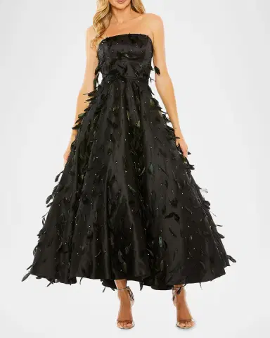 Mac Duggal Strapless Feather-Embellished Satin Maxi Dress | Thumbnail 2 Mac Duggal Strapless Feather-Embellished Satin Maxi Dress | Thumbnail 2