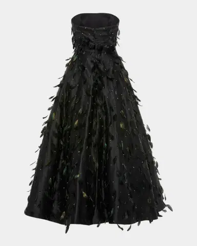 Mac Duggal Strapless Feather-Embellished Satin Maxi Dress | Thumbnail 5 Mac Duggal Strapless Feather-Embellished Satin Maxi Dress | Thumbnail 5