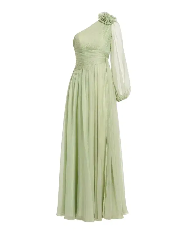 Mac Duggal Pleated One-Shoulder Chiffon Gown
