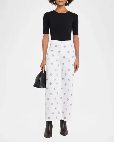 Veronica Beard Grant High-Rise Embellished Wide-Leg Jeans | Thumbnail 2