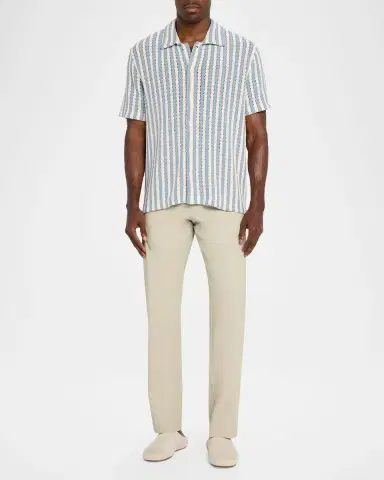 Vince Men's Beach Stripe Open Knit Short-Sleeve Shirt | Thumbnail 2 Vince Men's Beach Stripe Open Knit Short-Sleeve Shirt | Thumbnail 2