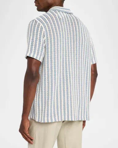 Vince Men's Beach Stripe Open Knit Short-Sleeve Shirt | Thumbnail 3 Vince Men's Beach Stripe Open Knit Short-Sleeve Shirt | Thumbnail 3