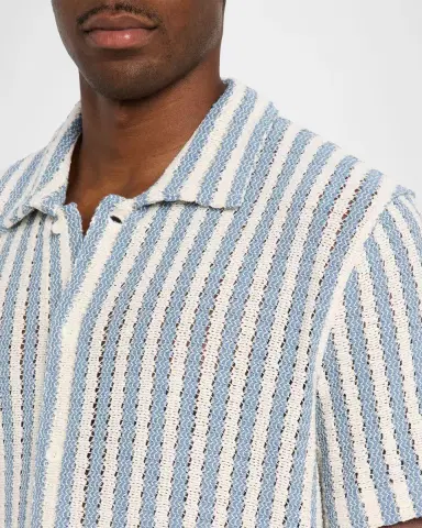 Vince Men's Beach Stripe Open Knit Short-Sleeve Shirt | Thumbnail 5 Vince Men's Beach Stripe Open Knit Short-Sleeve Shirt | Thumbnail 5