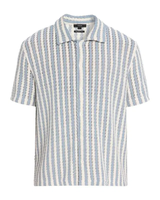Men 's Beach Stripe Open Knit Short-Sleeve Shirt