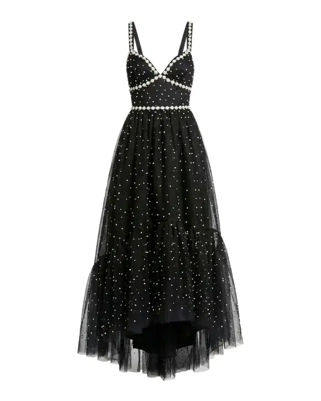 Mac Duggal Faux-Pearl Tulle High-Low Gown