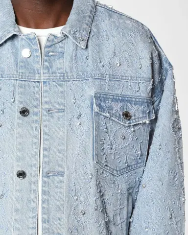 PURPLE Men's Beaded Denim Trucker Jacket | Thumbnail 4 PURPLE Men's Beaded Denim Trucker Jacket | Thumbnail 4