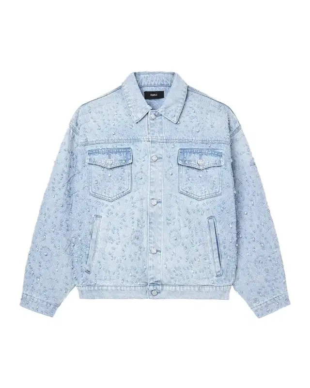 Men 's Beaded Denim Trucker Jacket