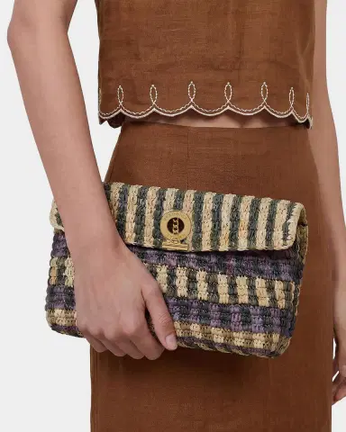Veronica Beard Anchor Striped Raffia Clutch Bag | Thumbnail 2